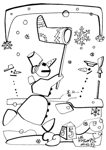 Cartoon: Snowman travels to Santa Claus (medium) by Kestutis tagged snowman,travel,santa,claus,kestutis,lithuania,schneemann,weihnachten,christmas