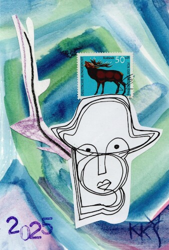 Cartoon: Spring (medium) by Kestutis tagged spring,dada,postcard,animal,moose,kestutis,lithuania,art,kunst,mailart