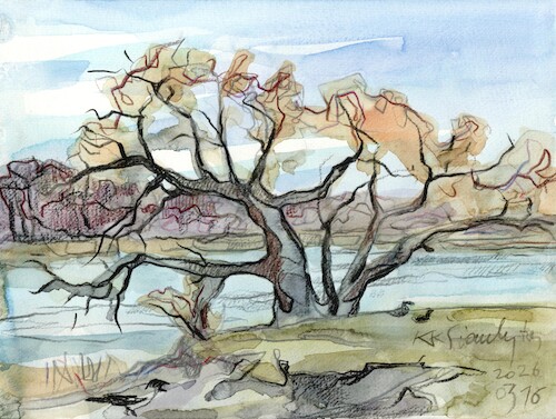 Cartoon: Spring by the frozen lake (medium) by Kestutis tagged spring,lake,art,kunst,kestutis,lithuania,watercolor,sketch
