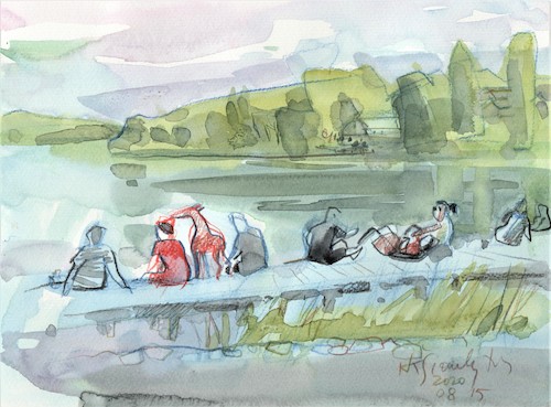 Cartoon: Summer etudes. At the lake (medium) by Kestutis tagged sketch,summer,etude,kestutis,lithuania
