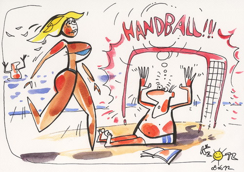 Cartoon: SUMMER OLYMPICS. HANDBALL (medium) by Kestutis tagged summer,olympics,london,2012,handball,man,woman,beach,sport