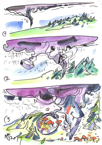 Cartoon: TORNADO (medium) by Kestutis tagged tornado,forest,mushrooms,wald,pilze,sammeln