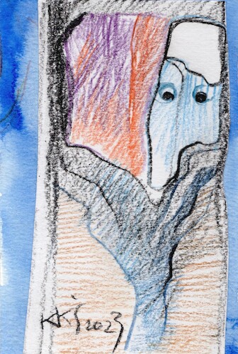 Cartoon: Two thinkers. A tree and a cloud (medium) by Kestutis tagged thinker,tree,cloud,automatism,dada,postcard,kestutis,lithuania,art,kunst