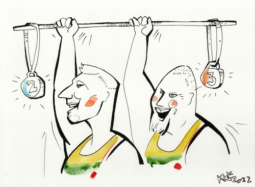 Cartoon: Weightlifting in Oregon (medium) by Kestutis tagged silver,bronze,atletics,championships,kestutis,lithuania,sports