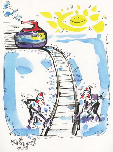Cartoon: Winter Olympic. Curling (medium) by Kestutis tagged curling,winter,olympic,sports,snow,sochi,2014,kestutis,lithuania,train