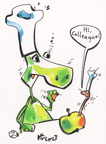 Cartoon: Acquaintance (medium) by Kestutis tagged kestutis,apple,apfel,kitchen,pirate,nature,philosophy,food,turtle,hello,hi,acquaintance,lithuania,chef