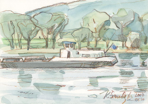 Cartoon: Bonn. Rhein (medium) by Kestutis tagged sketch,siaulytis,kestutis,watercolor,aquarell,deutschland,germany,rhein,bonn