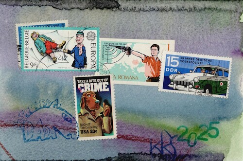 Cartoon: Criminal incident (medium) by Kestutis tagged criminal,incident,comic,kestutis,lithuania,art,kunst,postage,briefmarke