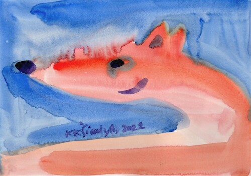 Cartoon: Deer and fox (medium) by Kestutis tagged fox,deer,animal,dada,watercolor,art,kunst,kestutis,lithuania