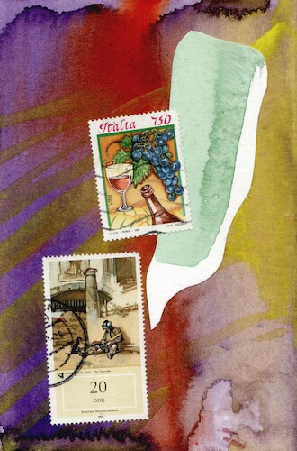Cartoon: Dream (medium) by Kestutis tagged dream,briefmarke,wine,painting,post,stamp,dada,postcard,art,kunst,kestutis,lithuania