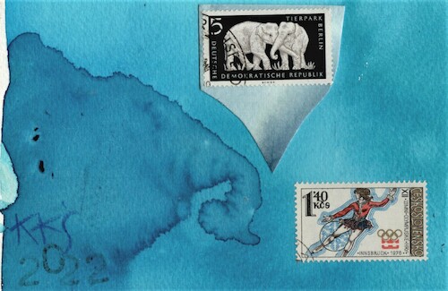 Cartoon: Figure skating. Love story (medium) by Kestutis tagged dada,postcard,figure,skating,philately,elephant,love,story,winter,sport,kestutis,lithuania