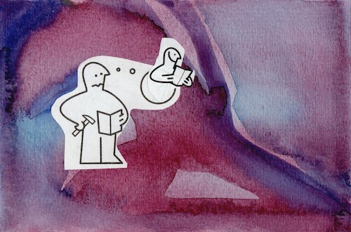 Cartoon: GOOD IDEA (medium) by Kestutis tagged good,idea,work,rest,dada,collage,comic,postcard,art,kunst,kestutis,lithuania