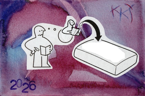 Cartoon: GOOD IDEA (medium) by Kestutis tagged good,idea,work,rest,dada,collage,comic,postcard,art,kunst,kestutis,lithuania