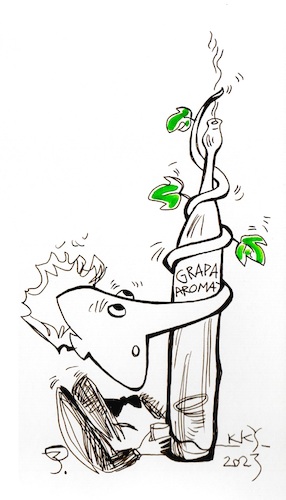 Cartoon: Grapa aromatica (medium) by Kestutis tagged grapa,alcohol,smell,grape,italy,kestutis,lithuania,holiday