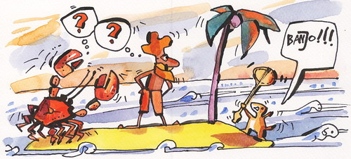 Cartoon: OLYMPIC ISLAND. Taekwondo (medium) by Kestutis tagged palm,strip,comics,comic,banjo,judo,lithuania,siaulytis,kestutis,animals,nature,desert,summer,23012,london,island,dog,prairie,dance,music,olympic,taekwondo,crab,ocean