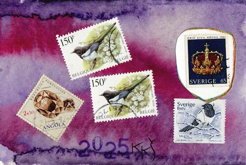 Cartoon: Prey (medium) by Kestutis tagged prey,magpie,bird,diamond,briefmarke,post,stamps,dada,postcard,kestutis,lithuania,art,kunst