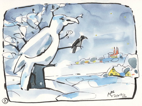 Cartoon: SITTER. MODEL (medium) by Kestutis tagged animal,art,kunst,kestutis,schnee,snow,crow,model,winter,sitter,nature