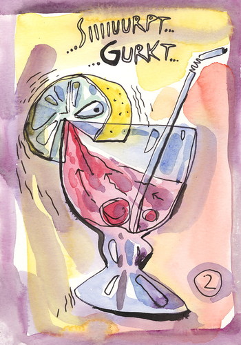 Cartoon: PARTY. TOOT. TUTEN (medium) by Kestutis tagged siaulytis,kestutis,lemon,zitronenscheibe,comic,strip,tuten,toot,microphone,song,music,party,jolly,lithuania,adventure,glass,alcohol