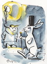 Cartoon: ILLUSIONIST (small) by Kestutis tagged winter,magier,spaziergang,illusionist,animal,kestutis,hase,hare,tier