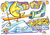 Cartoon: Moon rushing to Santa Claus (small) by Kestutis tagged moon,santa,claus,mond,ski,stars,sterne,kestutis,lithuania,christmas,weihnachten,winter