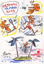 Cartoon: OLYMPIC ISLAND. Badminton (small) by Kestutis tagged badminton london 2012 summer desert sun web siaulytis olympic island kestutis lithuania sport palm ocean comic comics strip spider
