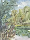 Cartoon: Summer etudes. Overgrown lake (small) by Kestutis tagged summer etude lake kestutis lithuania sketch watercolor