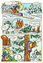 Cartoon: Winter. Accident in the forest (small) by Kestutis tagged winter forest accident squirrel strip comic kind child kids children kinder education kestutis siaulytis lithuania adventure turtoise hedgehog
