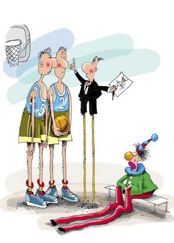 Cartoon: Basketball (medium) by krutikof tagged ball,basketball,players,coach,sports,humor,little,high,point,game,clown,circus
