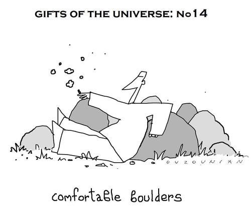 Cartoon: creation and stuff (medium) by ouzounian tagged rocks,boulders,comfort,universe,gifts