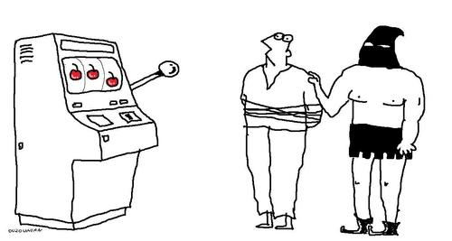 Cartoon: execution by gambling (medium) by ouzounian tagged gambling,execution,finances
