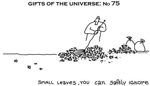 Cartoon: gifts of the universe series (medium) by ouzounian tagged raking,leaves,autumn,earth,existance,universe
