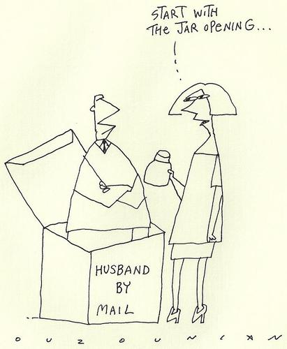 Cartoon: husbands by mail (medium) by ouzounian tagged men,women,marriage,relationships,mail,post,shopping,jars