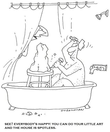 Cartoon: ouzounian (medium) by ouzounian tagged sculpting,scuplture,bath,art,relationship,husband,wife