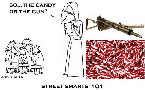 Cartoon: ouzounian (medium) by ouzounian tagged urban,kids,crime,lessons,school,guns,candy