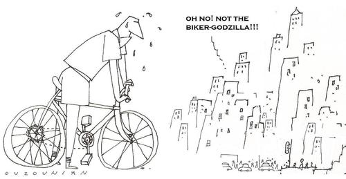 Cartoon: ouzounian (medium) by ouzounian tagged godzillas,bikes,cities