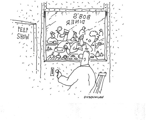 Cartoon: peep show (medium) by ouzounian tagged watching,voyeurism,ouzounian