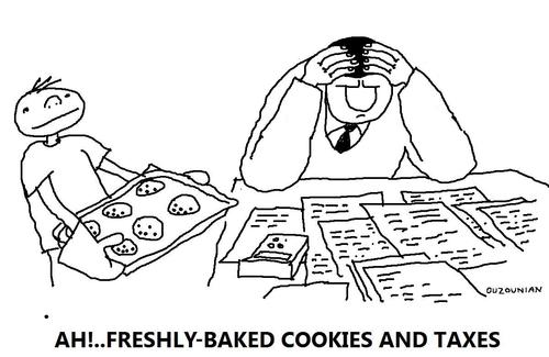 Cartoon: taxes and stuff (medium) by ouzounian tagged taxes,stress,cookies,kids,depression