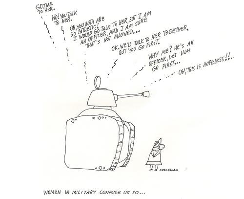 Cartoon: women and stuff (medium) by ouzounian tagged army,military,women,tanks,men