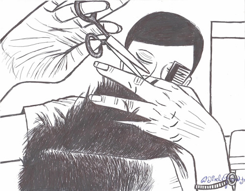 Cartoon: Hair cut (medium) by odinelpierrejunior tagged art,fashion,painting,drawing,graphic,design,illustration,artbasel,clothes,model,contemporary,portrait