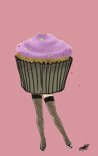 Cartoon: Burlesque Cupcake (medium) by James tagged burlesque,cupcake,food,art,illustration,drawing,sexy,stockings,fish,net,shoes,frosting,sprinkles,pink