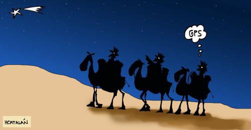 Cartoon: GPS  GLOBAL POSITION SATELITAL (medium) by HCATALAN tagged navidad,reyesmagos,camellos