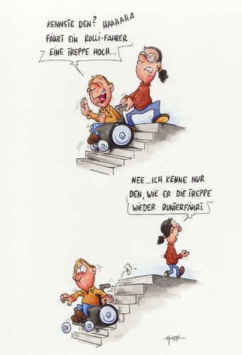 Cartoon: treppenwitz (medium) by ms rainer tagged rollstuhl,treppe,witz,freundschaft