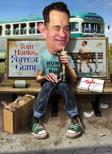 Cartoon: Tom Hanks - Still waiting on bus (medium) by RodneyPike tagged tom,hanks,movie,actor,forrest,gump,art,caricature,humor,illustration,manipulation,photo,photomanipulation,photoshop,pike,rodney,rwpike,digital,graphic,celebrity,political,satire