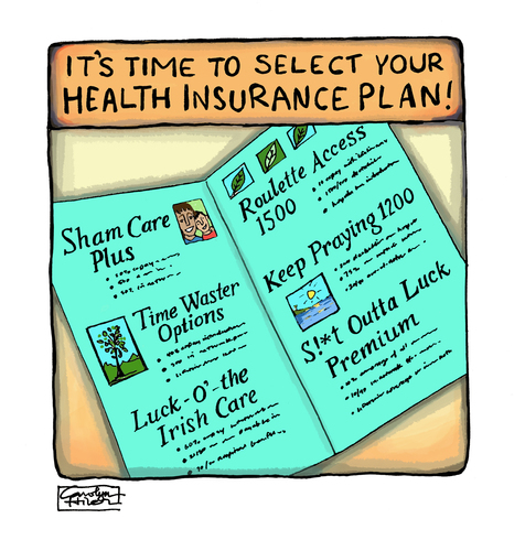 Cartoon: Six Excellent Options (medium) by a zillion dollars comics tagged business,insurance,health,scam