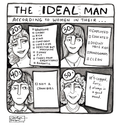 Cartoon: The Ideal Man (medium) by a zillion dollars comics tagged dating,relationships,men,women,marriage