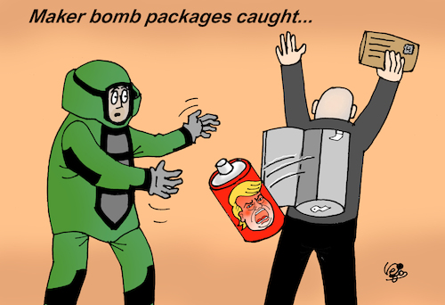 Cartoon: Trump and bomb pakages USA... (medium) by Vejo tagged bomb,trump,hatespeeches,usa