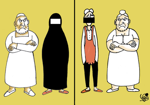 Cartoon: Different culture... (medium) by Vejo tagged culture,boerka,dominant,man,wife