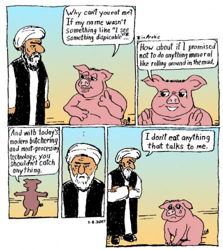 Cartoon: Eating pork (medium) by Alan tagged pig,pork,muslims,