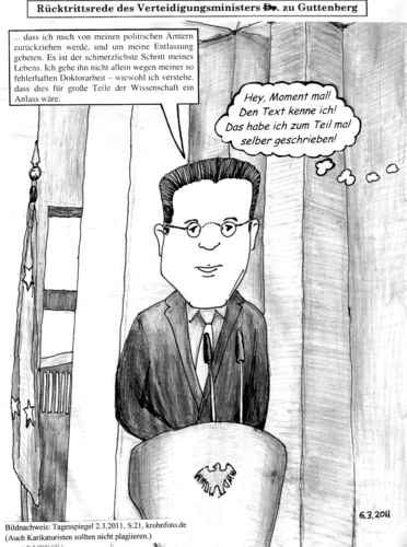 Cartoon: Guttenbergs Rücktrittsrede (medium) by Alan tagged doktorarbeit,plagiieren,verteidigungsministerium,verteidigungsminister,plagiat,rede,rücktritt,rücktrittsrede,guttenberg
