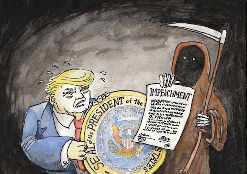 Cartoon: Impeachment (medium) by Alan tagged death,tod,impeachment,president,trump,amtsenthebung,sensenman,grim,reaper